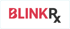 BlinkRx logo featuring the word "BLINK" in bold red capital letters and "Rx" in black, with the "B" stylized to resemble a pill.