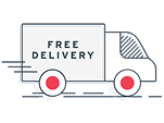 Illustration of a delivery truck with the words “FREE DELIVERY” on its side