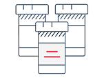 Illustration of three prescription pill bottles, with one white bottle in the foreground and two outlined bottles in the background.