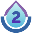 Illustration of a water droplet icon with the number 2 inside