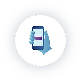 Illustrated eye icon depicting a hand holding a smartphone