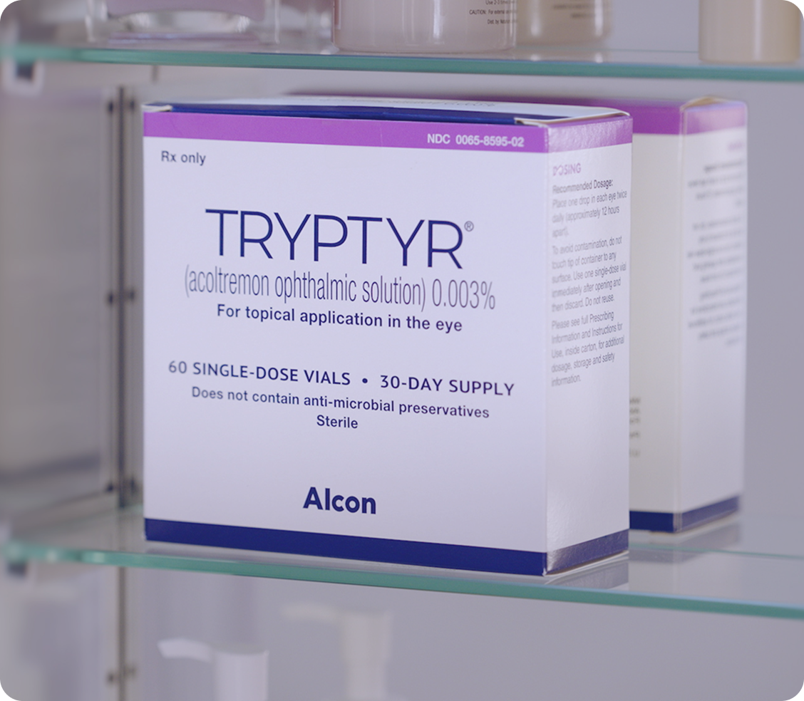 TRYPTYR Box sitting on a glass shelf
