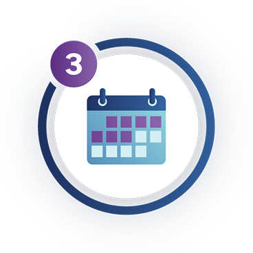 Icon of a calendar and the number 3 above it to indicate step 3