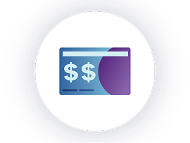 Illustrated icon of a credit card with two dollar signs on it. 