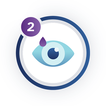 Icon of an eye with a teardrop above it and the number 2 above it as well to indicate step 2